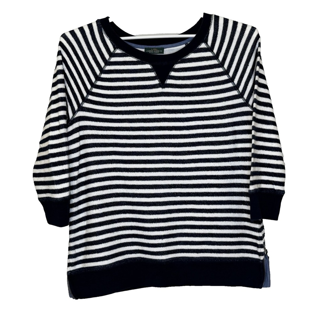 Lauren Jeans Co Tunic Top Womens Medium Blue Stripe French Terry‎ Long Sleeve